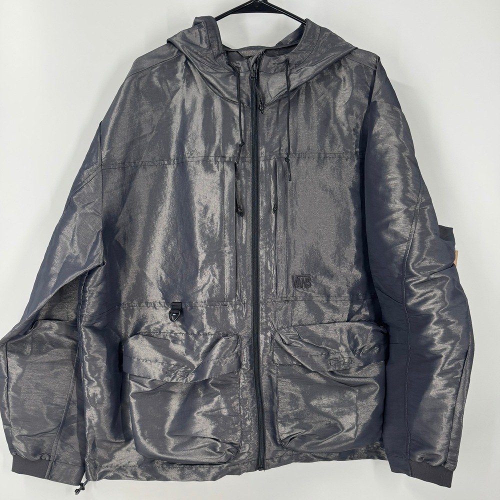 Vans MTE Spectrum Hooded Windbreaker Jacket Mens‎ Size Large Black Iridescent
